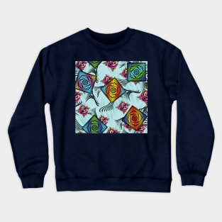 Geometric Motifs and Roses Crewneck Sweatshirt